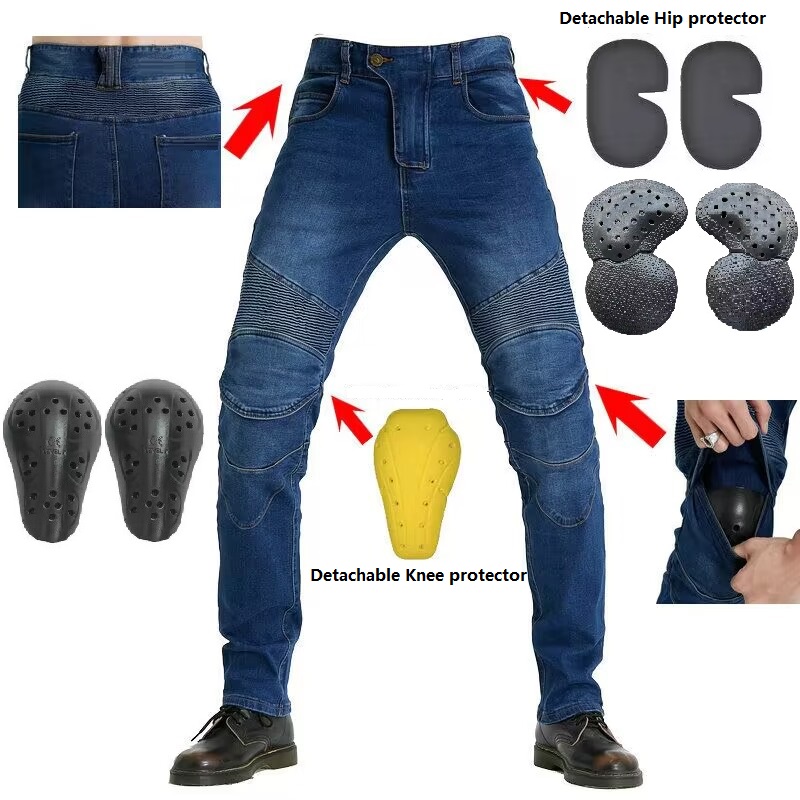 Motorcycle Gear Testing - Męskie jeansy z haftem, spodnie motocyklowe,